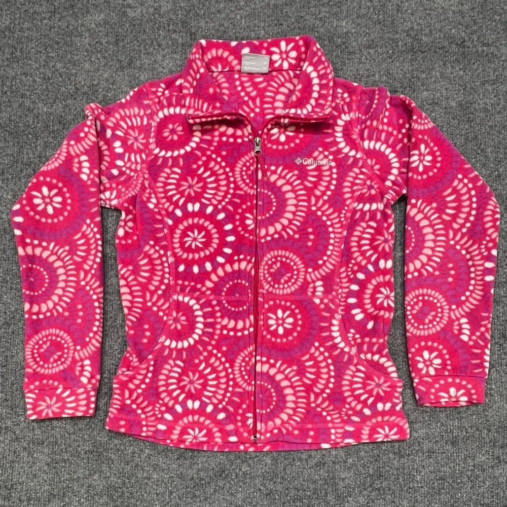 Columbia Fleece Jacket Kids Youth L Pink Excellent Full Zip Mandala Pattern